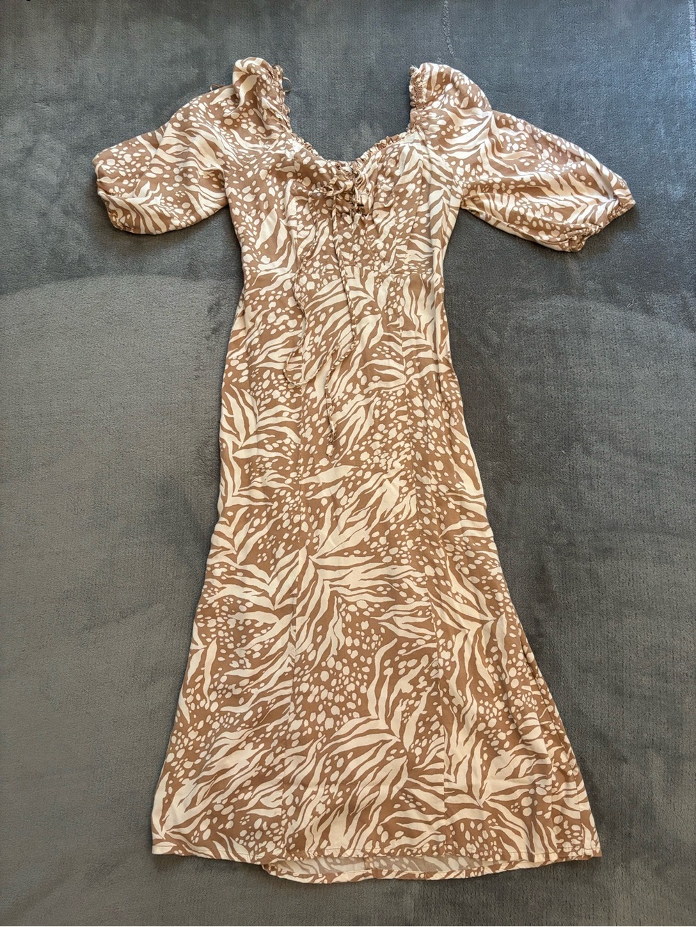 Jessica Simpson Brown & Cream Floral Puff-Sleeve Midi Dress
